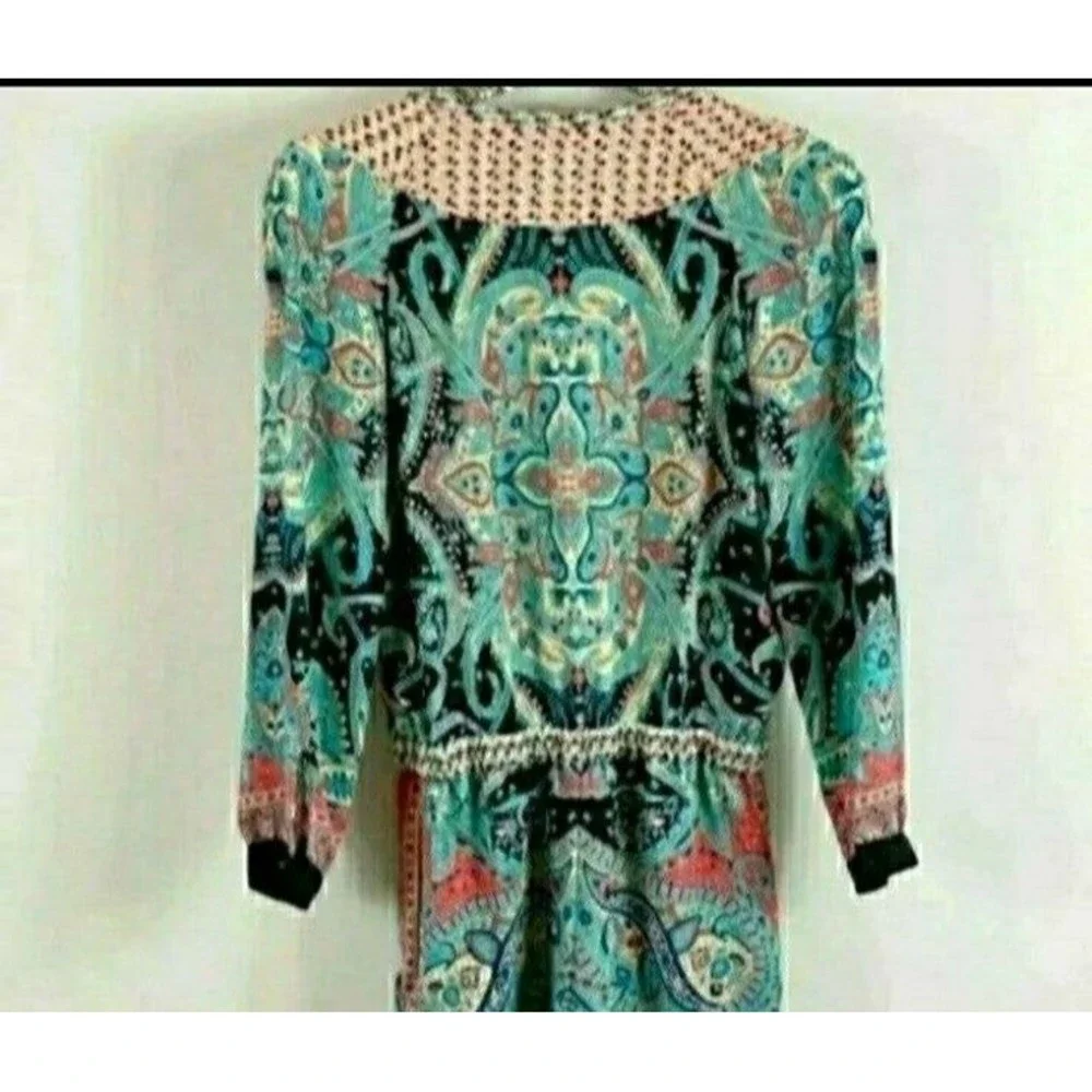 BCBGMAXAZRIA ROMPER BOHEMIAN TURQUOISE PRINT WOMENS MEDIUM NWOT